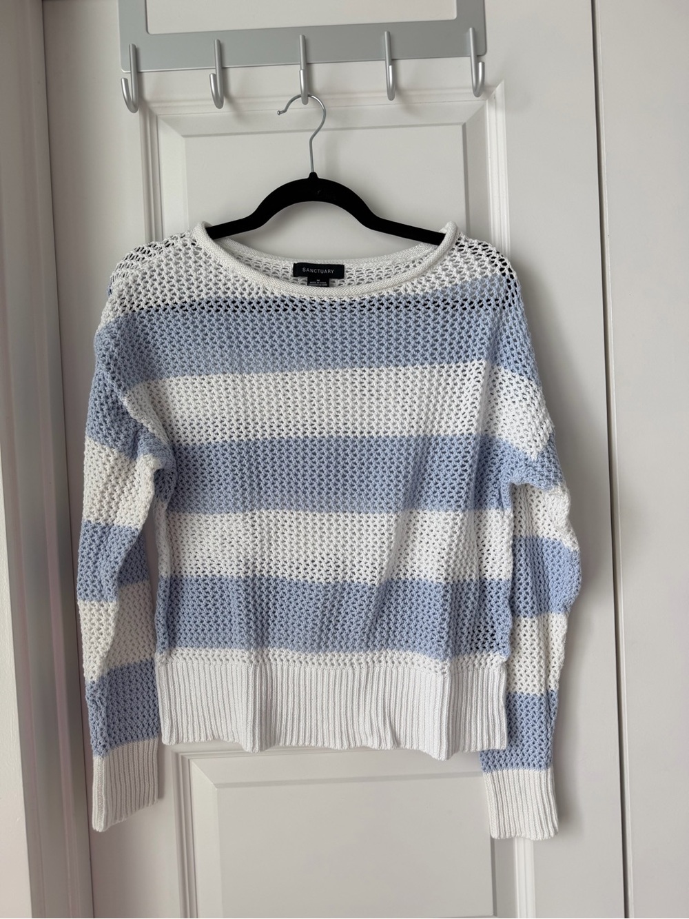 Sanctuary White And Blue Stripe Knit Cotton Long Sleeve Shirt Size M Medium